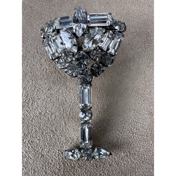 Vtg Unsigned Weiss Rhinestone Cocktail Glass & Shaker Brooch Pin Set Estate - Picture 8 of 16
